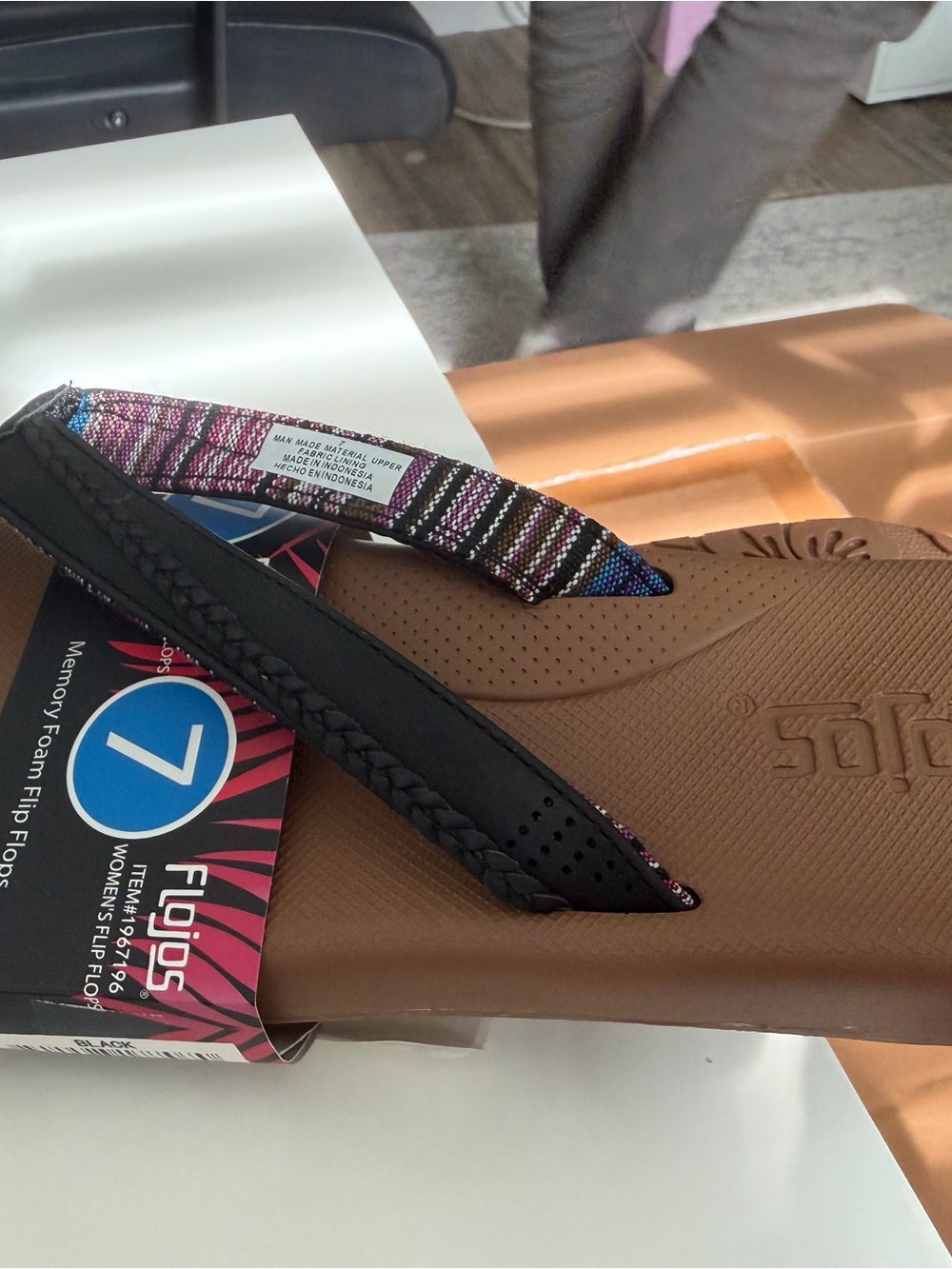 Flojos Women's Brown Sandals with Black and Multicolor Patterned Straps